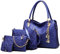 FiveloveTwo Damen Umhängetasche Schultertasche Henkeltaschen Quaste Drucken Handtasche 4-teiliges Set Geldbörse Shopper Taschen Clutches Kartenhalter Brieftasche Blau