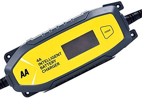 AA AA0725 4A Intelligent Car Battery Charger - LCD,8 Stage, Recover Dead Battery,Up To 4.0 DC Current, Memory/Autostart,Fully Protected From Sparks, Overheating, Reverse Polarity,Short Circuits,Black