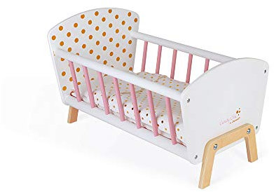 Janod - Lit Candy Chic - Lit pour Poupon en Bois Avec Matelas + Couverture + Oreiller - Couleurs Douces, Reflets Scintillants - Accessoires pour Poupons - de 3 à 6 Ans, J05889