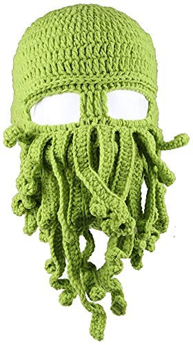 Uncle Lee Oktopus Beanie Mütze Beanie Tintenfisch Bart Mütze Strick Beard Caps für Herren Winter Warm Skifahren Gr. Einheitsgröße, grün
