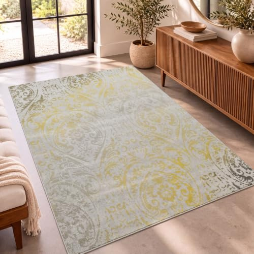 Paco Home Outdoor Teppich Balkon Terrasse Vintage Küchenteppich Orient Muster Rauten Ethno, Grösse:160x220 cm, Farbe:Gelb