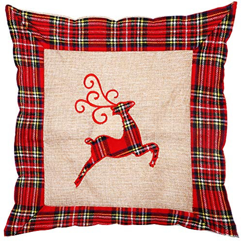 SHATCHI Kissenbezüge aus Sackleinen, für Schlafzimmer, Büro, Dekoration, Baumwolle, Bedruckt, Rentier/Schneemann/Rotkehlchen, Weihnachtspudding, 40 x 40 cm