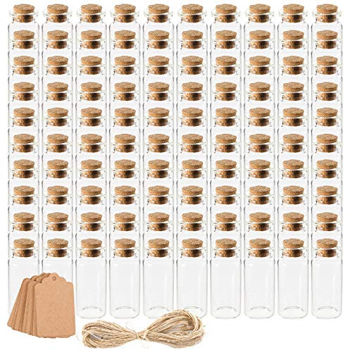 Kingrol 100 Stück 10 ml Mini Korkstopfen Glasflaschen, Wunschflaschen, Kleine Reagenzglas mit Korken Mini Glasflaschen Gläser Gewürzgläser Set für Hochzeit Gefälligkeiten Partei Dekoration