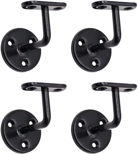 Black Handrail Brackets for Stair Bannister Handrail Wood and Steel Handrail - Pack of 4