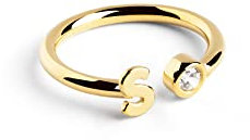 SINGULARU - Personalisierter Letter Spark Ring. Sterlingsilber mit 18 Kt Vergoldeter Beschichtung und Zirkonia. Schmuck für Damen. Buchstabe S.
