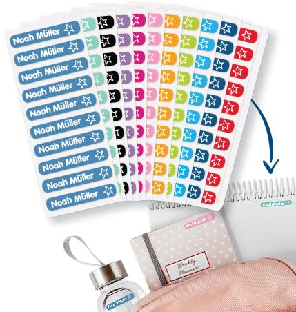 gutmarkiert – Mini Namensaufkleber für Kinder – Personalisierbare Namensetiketten mit Namen & Symbol – wasserfest und langlebig – Ideal für Schule & Kindergarten – 42 Stück 38x6mm – Farbig