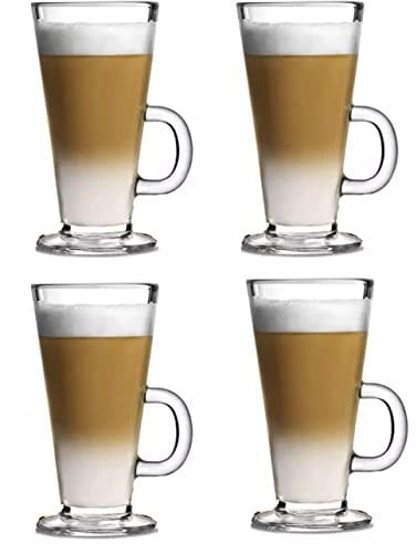 Royal Cuisine Set of 6 Latte Glasses Coffee Mug Espresso Cups Cappuccino Tea Iced Coffee Glasses Hot Drink Large Mug with Handle Ideal for Ice Cream Latte Hot Chocolate (270ml)