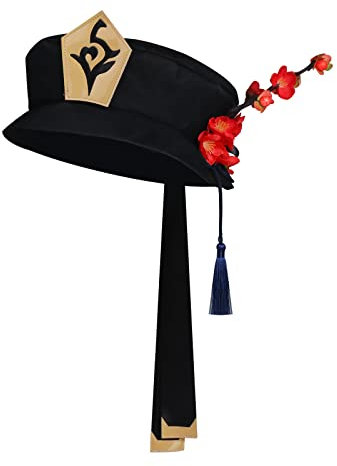 NUWIND Hu Tao Hut Cosplay 3D Blume Quaste Bowknot Schwarz Zylinder Frauen Mädchen Geschenk Halloween Party Spiel Cosplay Kostüm Requisiten Zubehör, Schwarz , Einheitsgröße