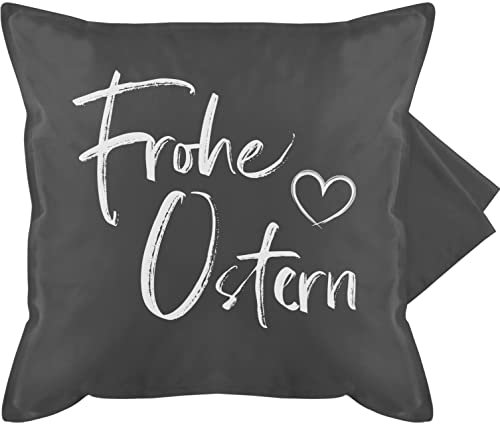 Kissenbezug - Osterkissen - Frohe Ostern I - 50 x 50 cm - Grau - ostergeschenke großeltern kissen hasenmotiv oster kissenbezüge ostergeschenk für eltern osterhase kissenhülle osterkissenhüllen