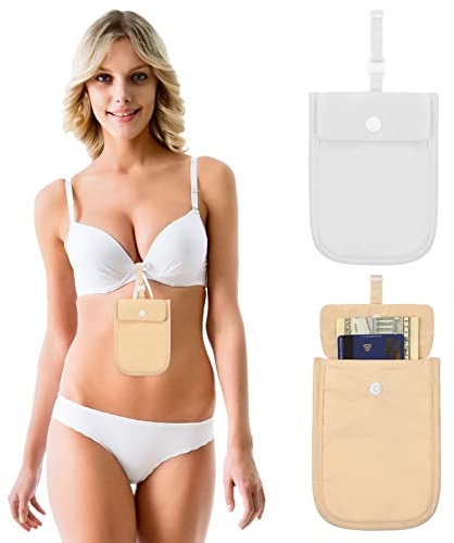 Reise-BH-Geldbörse für Damen, versteckter BH, Geldbörse, Taschendiebschutz, unter der Kleidung, Geldgürtel, Geheimnis, für Reisepass, Geld, Wertsachen, 2 Stück, Hautfarben, Weiß, 4 x 5.4 Inch, /