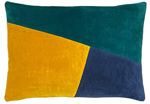 furn. Morella Polyester Filled Cushion, Cotton, Emerald/Ochre/Navy