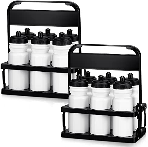 Lot de 2 porte-bouteilles d'eau de sport avec 12 bouteilles d'eau d'équipe de 590 ml à large goulot en plastique sans BPA pour fitness, vélo, gym, camping (blanc)