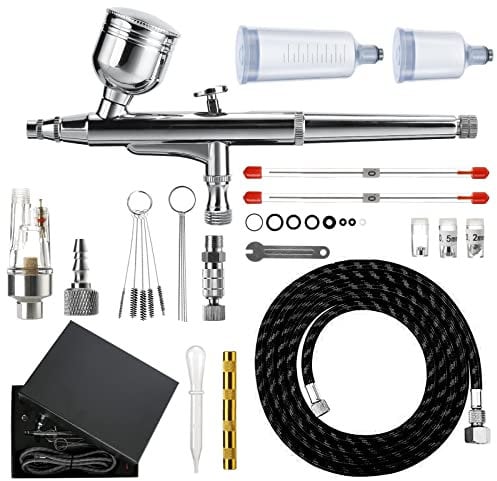 Airbrush Set, Fachmann Airbrushpistole Kit mit 0,2mm 0,3mm 0,5mm Düsen für Schwerkraftzufuhr, Airbrush Kit mit Schlauch und Reinigungsset