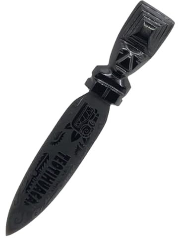 19,6 cm schwarzer Obsidian Brieföffner, poliert und graviert, handgefertigt von Handwerkern, Figur, Briefbeschwerer, Stein, Craft Teotihuacan Mexiko – 7,7 x 2,8 cm – 95 g Gewicht (Design 26)