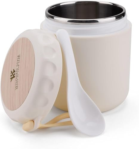 ERBO Thermobehälter für Essen- Müslibecher to go Edelstahl- 400ml Auslaufsicher Porridge Becher- Müsli to go Becher- Thermobecher- Essensbehälter für Suppen, Speisen, Babybrei, Müsli (Beige)
