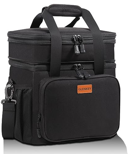 GLENKEY Expandable XLarge Lunch Box, Insulated Heavy Duty Lunch Bag Waterproof Leakproof Durable Cooler Bag for Men Women Adults Work Construction Camping Trip, 25L, Black,