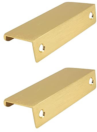 CHEERYMAGIC 2 Pack Back Mount Finger Edge Pull, Concealed Handles Cabinet Pull Handles 64mm Hole Spacing for Home Kitchen Door Drawer Cabinet A6-JSLS (Gold)