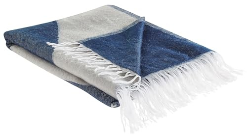 Beliani Decke Polyester/Acryl 130 x 170 cm Wohndecke beige/blau mit Fransen Halende