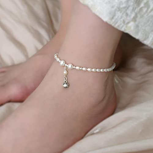 LAYCHEN Véritable Perle d'eau Douce Naturelle en Argent Sterling 925, Bracelet De Cheville À La Mode pour Femme