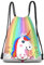 Einhorn Tunnelzug Tasche Karikatur-Sport-Beutel Kordelzug Rucksack Einhorn für Mädchen Frauen 43×33cm