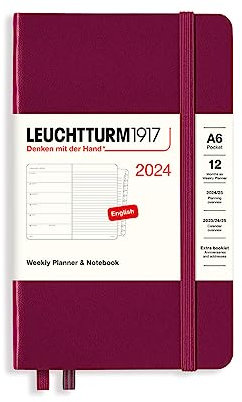 LEUCHTTURM1917 367713 Wochenkalender & Notizbuch Medium (A5) 2024, 12 Monate, Port Red, Englisch