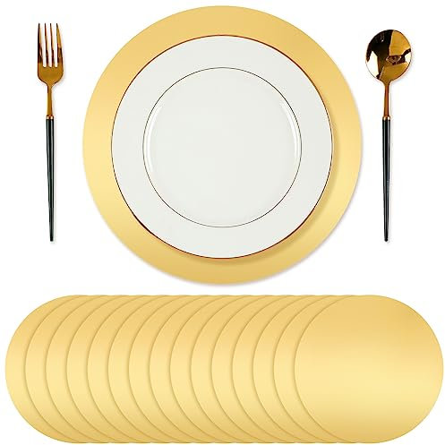 Tioncy Runde Papier-Tischsets, 50 Stück, dekorative Einweg-Tischsets, Tischmatten für Esszimmer, Hochzeit, Tischdekoration, Zuhause, Bankett, Neujahr, festliche Party, Geburtstag, Urlaub (Gold)