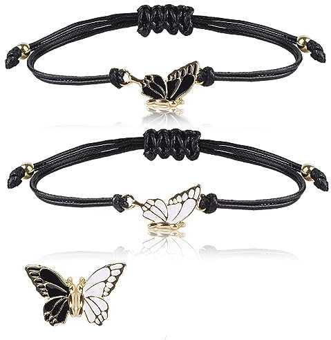 Moosono Freundschaftsarmbänder, 2 Stück Schmetterling Armbänder, Verstellbare Schnur Freundschaft Partnerarmbänder, Personalisierte Armbänder für Paare und Bester Freund