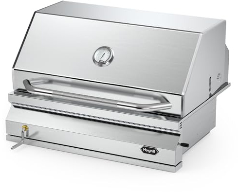 Hygrill Charcoal Grill Head for Outdoor Kitchen, 32-inch Stainless Steel Built-In Grill with Insulated Hood, Temperature Gauge and Fabric Cover