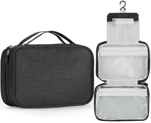Kulturbeutel Damen Herren, Etercycle Kulturtasche zum Aufhängen mit Haken, wasserdichte Tragbare Reise Waschtasche, Faltbare Kosmetiktasche groß Schminktasche für Makeup Toilettenartikel (Schwarz)