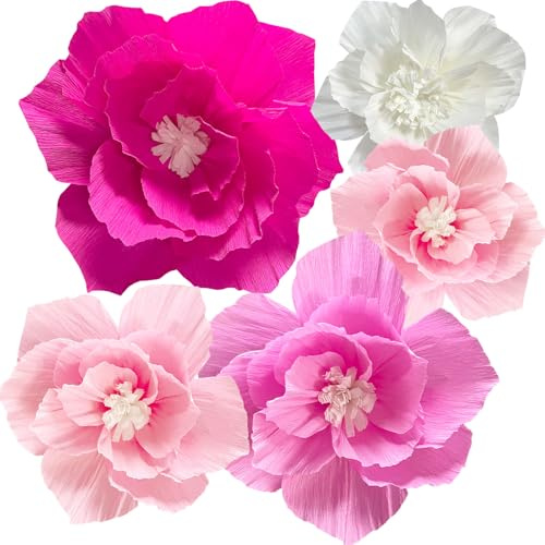 ANSOMO Rosa Papierblumen, Hellrosa weiß, 3D-Wanddekoration | Künstliches Kreppgewebe, Dekoration für Hochzeit, Geburtstag, Party, Braut-Babyparty