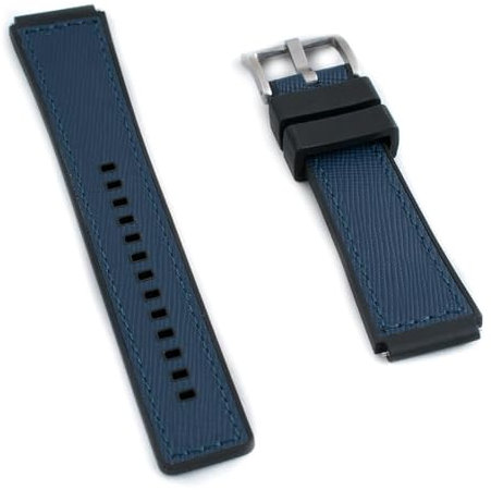 StrapHabit Uhrenarmband für Q Timex Uhrenarmband, Ersatz passend für 36 mm, 38 mm, 40 mm, M79, GMT, Chronograph – TQ18 Schnellverschluss-Lederarmband & FKM-Gummi-Hybrid, 18 mm, Blau