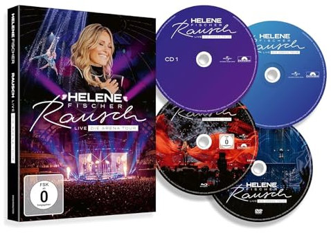 Helene Fischer, Fan-Set : Neues Album 2024, „Rausch – Die Arena-Tour 2023“, Box-Set : 2CD+DVD+Blu-Ray mit Feuerzeug Helene Fischer stehend, Seitenansicht + Schriftzug