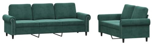vidaXL Sofagarnitur 2-TLG., Sessel Couch mit Kissen, Sofa Wohnzimmersofa mit Armlehnen, Couchgarnitur Designsofa Sitzmöbel Polstermöbel, Dunkelgrün Samt