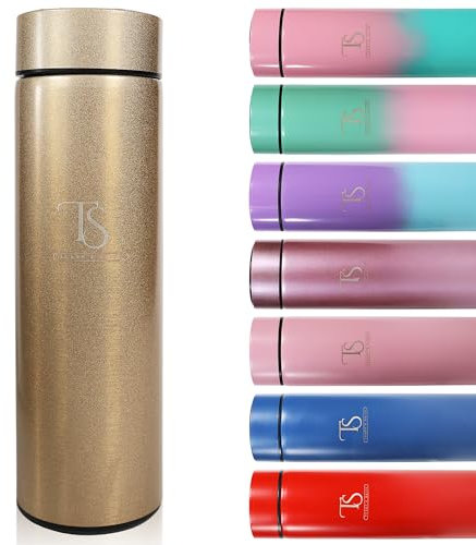 TEDDY´S SUITE BOTELLA DE ACERO INOXIDABLE 500 ML CON INDICADOR DE TEMPERATURA DIGITAL SIN BPA (DORADO)