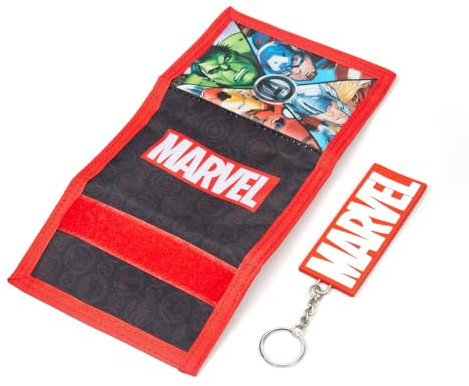 Marvel Avengers Boys Wallet and Keyring Set - Thor, Ironman & Spiderman Trifold wallet with coin purse, card slot and keychain - Boys Gifts (Avengers)