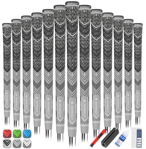 Gowolf Golf Grips Cord Rubber Multi-compound Golf Driver Irons Club Choose 13 Grips with 15pcs Tapes or 13 Grips with Full Kits (Gray(13 grips with kit), Midsize)