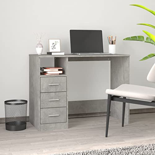 KATERYY Schreibtisch mit Schubladen Betongrau 102x50x76cm Holzwerkstoff,Hochwertiger Schreibtisch in Betonoptik mit Schubladen – ideal für Büro, Arbeitszimmer und Zuhause