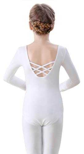 FONLAM Justaucorps Ballet Danse Fille Justaucorps Gymnastique Manches Longues Vêtements Ballet Fille Coton (Blanc, 10-11 Ans)