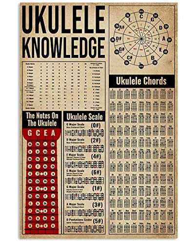 Deko Hängeschild Retro Deko Blechschild Metall Dekoschild Für Bar Wohnzimmer Garten 20X30Cm Ukulele-Wissen, Perfektes Wanddekor-Geschenk In Mehreren Größen Für Musiker