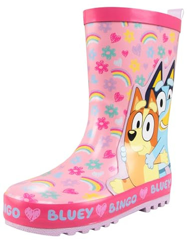 BlueY E Bingo Stivali Gomma Bambina | Scarpe Pioggia Bambine | Stivali Di Gomma Bambina | Scarpe Bambini | Rosa 26