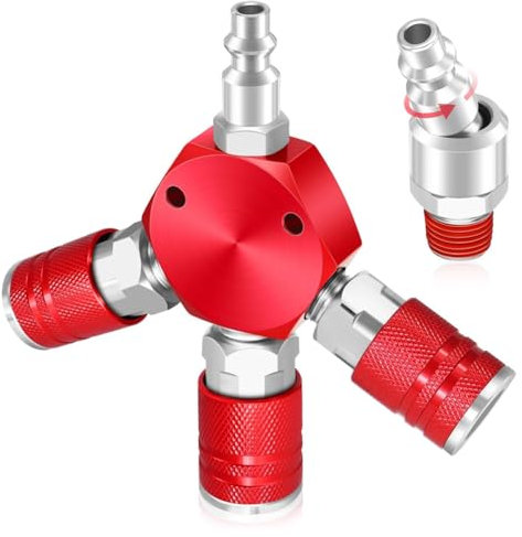Qaautor Répartiteur de Tuyau D'Air à 3 Voies, Collecteur D'Air, Répartiteur de Compresseur D'Air 1/4 NPT, avec Bouchons D'Air Pivotants de Type Industriel NPT de 1/4 Pouce
