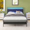HOJINLINERO Double Bed Frame with Heaboard & LED lights,4ft6 Metal Wooden Bed Frame Double Bed with Charging Station,Mattress Base/Underbed Storage,Heavy Duty Strong Slats Support,Black Bed 135x190cm