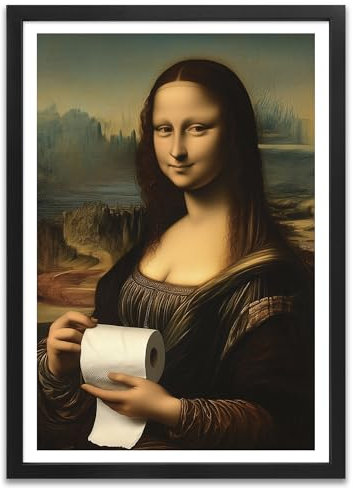 ARTFAVES® Poster - Mona Lisa Klopapier | Wanddeko Wandbild Kunst Modern Witzig | mit Rahmen Schwarz | 30 x 40 cm