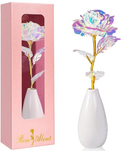 EGEKTBH Rose éternelle avec vase pour maman, grand-mère, petite amie, cadeau de Saint-Valentin, fête des mères, anniversaire de mariage, Noël