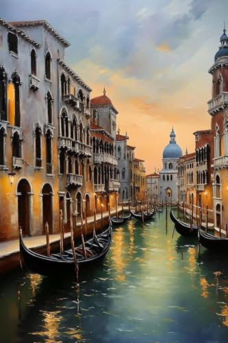 Malen Nach Zahlen Wasserstadt,Malen Nach Zahlen für Erwachsene Venedig,Malen Nach Zahlen Kinder DIY GemäLde Set,Inklusive Acrylfarben Und 3 Pinsel,für Dekoration Geschenke (Ohne Rahmen) 30x40cm YX-114