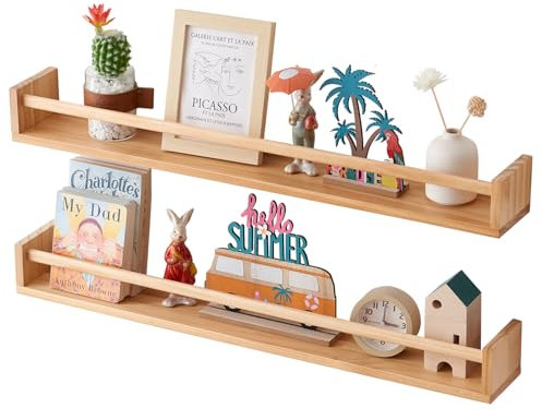 OAKERLAND Holz Wandregal Kinderzimmer 2 Stück, 80cm Bücherregal Holz Wandregal für Kinderzimmer, Schweberegal Wand Bilderleiste für Bücher Märchenbücher, Zeitschrift