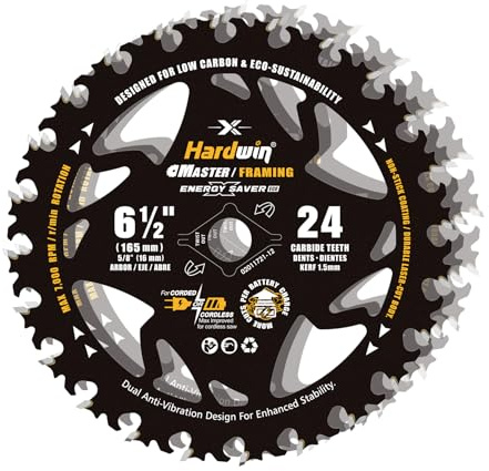 Hardwin 6-1/2 Inch Framing Circular Saw Blade-3Pack, 24T ATB Carbide Teeth, Lightweight for Cordless Saws. Super Thin Kerf for Cutting Wood, Plywood, MDF, OSB, Hardwood, Softwood & More.