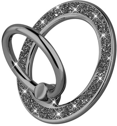 DaBuBu Ring Holder Compatible with Magsafe, Magnetic Cell Phone Glitter Bling Ring Stand Metal Kickstand for Phones and Cases- Glitter Black