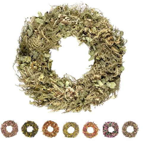PHILARO Trockenblumenkranz All Seasons Ø 40cm grün - kein Plastik I Trockenblumen Premium Qualität aus Europa - Türkranz - Tischkranz - Wandkranz - Trockenblumenkranz