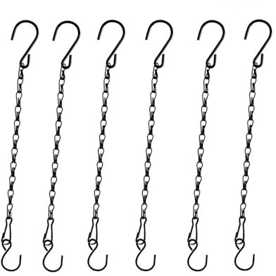 Sersberg Chain for Hanging Plants,11 Inch Black Hanging Chain, Small Hanging Basket Chain Kits with Hooks for Bird Feeder Hanging Basket Extender Porch Wind Chime (Black, 11 Inch-6PCS)